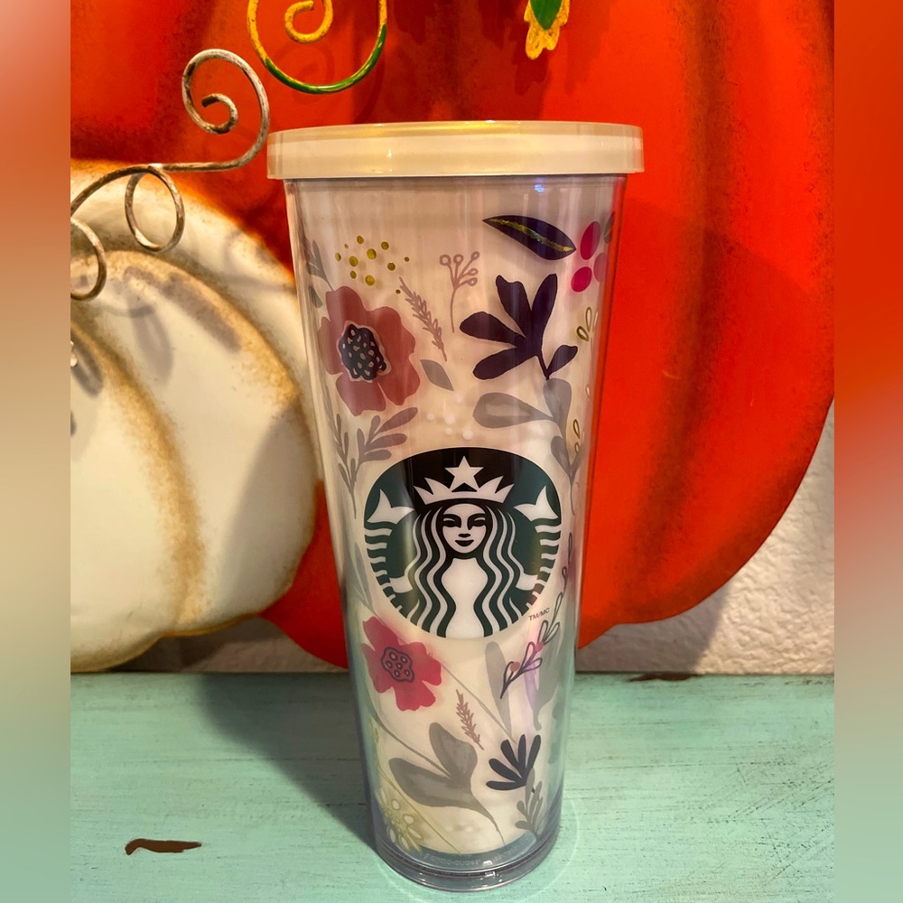 Starbucks tumbler rare 2014 floral cream harvest